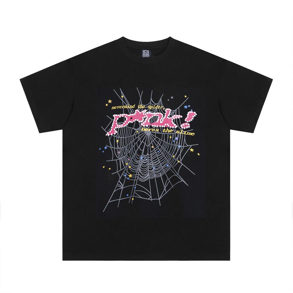 Sp5der hip hop singer Young Thug same foam letter 555555 couple T-shirt Pink short sleeve tee
