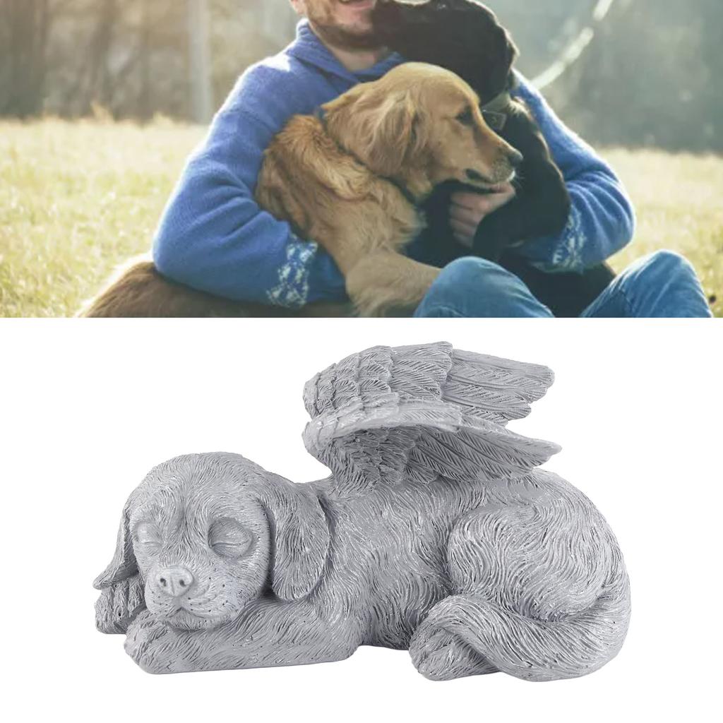 Pet Memorial Statue Resin Sleeping Pet Angel Garden Sculpture for Pet Memorial Gravestone Ornament
