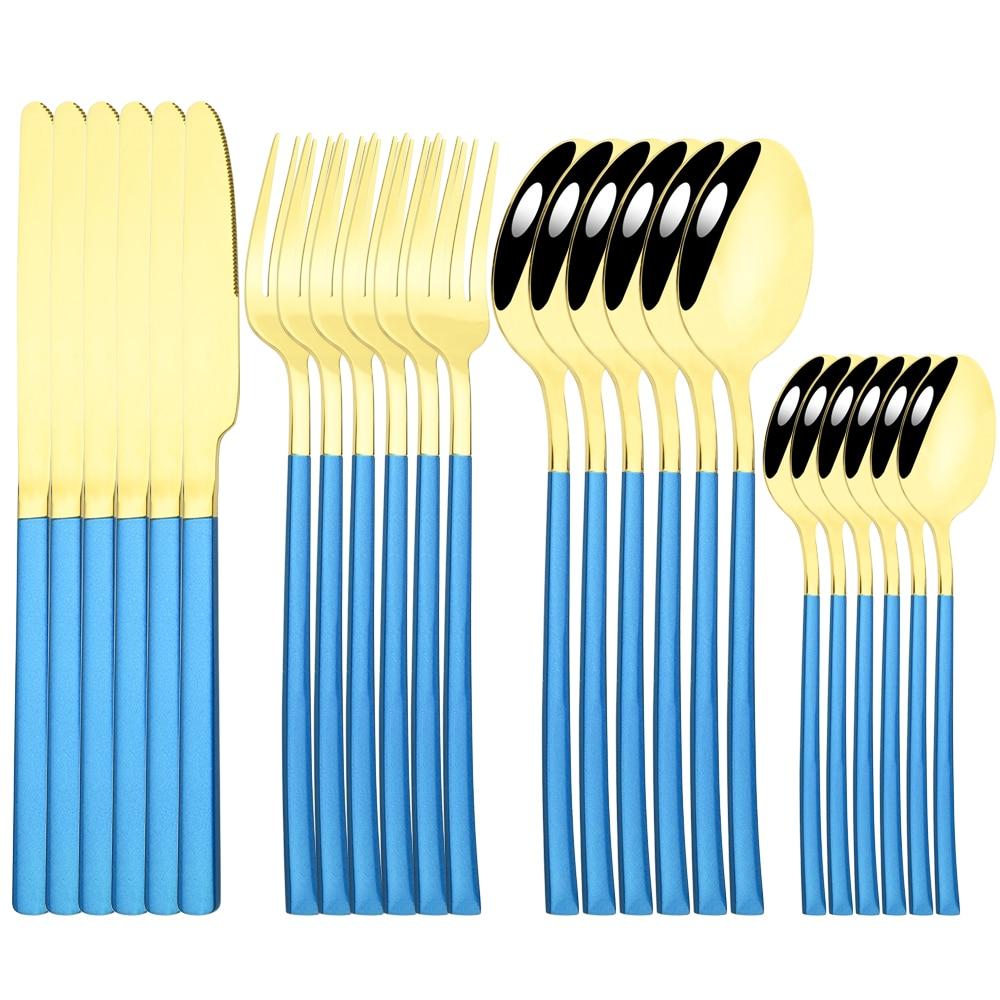 Золотая посуда, ложки, вилки, ножи, столовые приборы, 24 предмета, набор столовой посуды из нержавеющей стали, зеркальная полировка, кухонный набор столового серебра