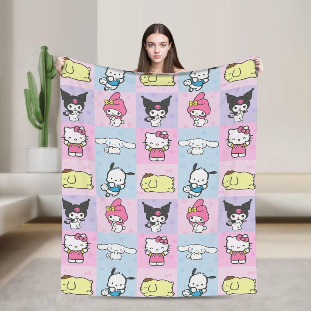 Фиолетовые пледы Kuromi Кавайный мультяшный шерстяной Потрясающие дышащие пледы для покрывала Осень/Зима