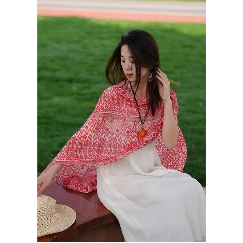 Соленое озеро Чака Туризм на Северо-Западе Этнический стиль Шарф Шелковый шарф Женский Летний Приморский Пляжный Платок Солнцезащитный Тонкий