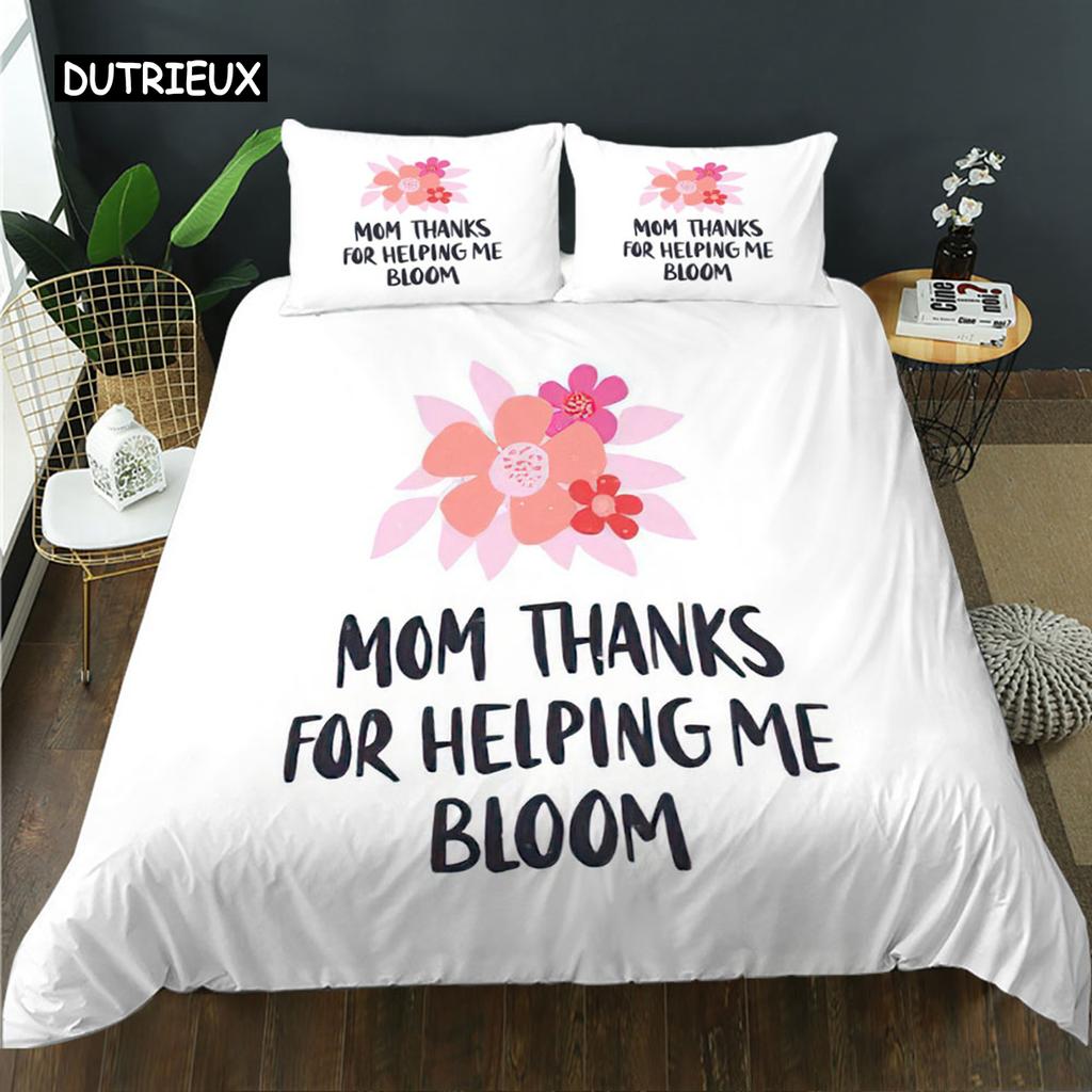 Mother's Day King Queen Duvet Cover Express Love for Mom Wife Bedding Set Colorful Floral Quilt Cover Polyester Comforter Cover