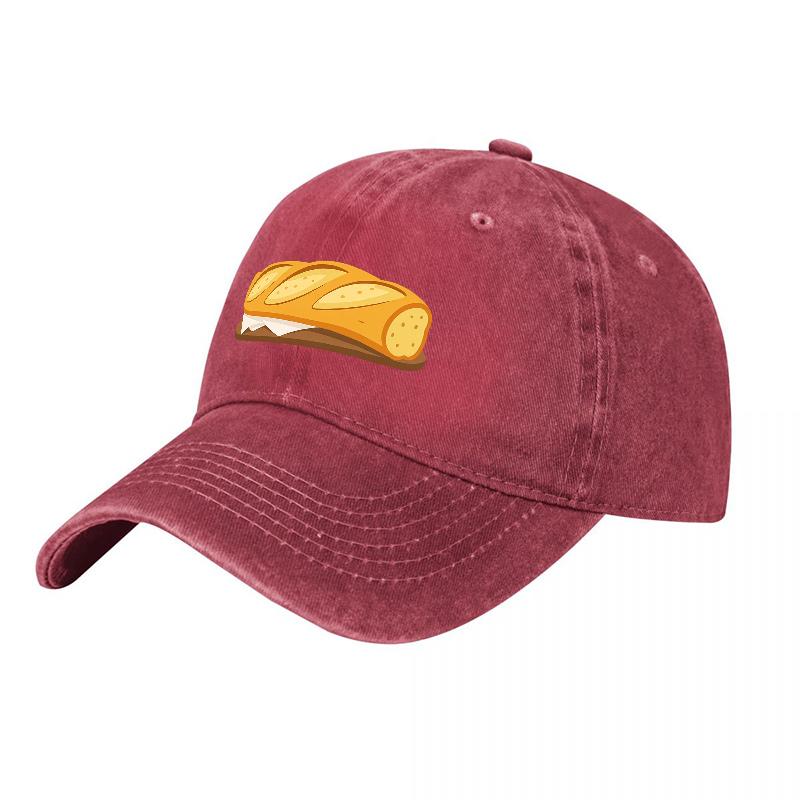 Bread Lover Cotton Washed Baseball Cap Classic Black Hat with Embroidered Loaf Design Casual Streetwear Accessory for Daily Wear