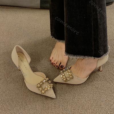 Праздничные туфли на высоком каблуке со стразами, весна-осень, новая женская обувь, темпераментные туфли-лодочки с квадратной пряжкой, 8 см шпилька, женские