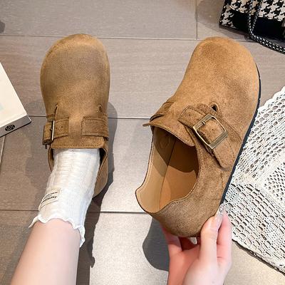 Одинарная обувь Женская мода Круглый носок Замша Металлическая пряжка Мягкая подошва Нескользящие Износостойкие Балетки