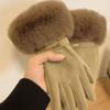 Solid Color  Gloves Warm Full Finger Mittens Fashion Women Furry Gloves  Female