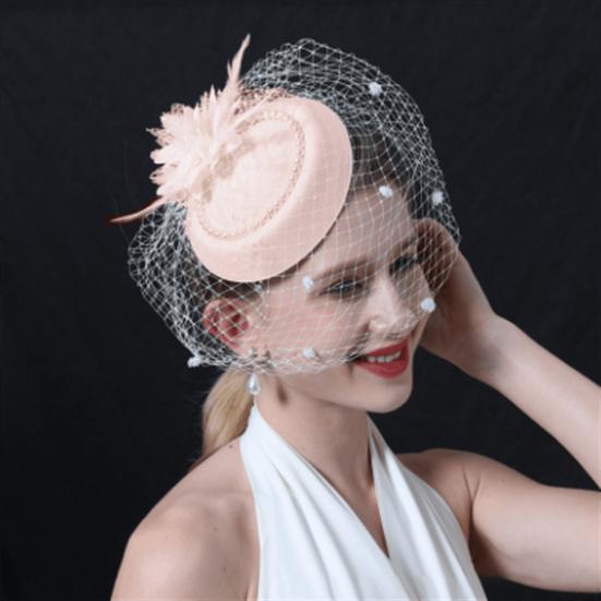 Top Hat Hair Accessories Faux Pearls Feather Flower Veil Decor Dance Headdress Fascinator Headpiece Fashion Accessory