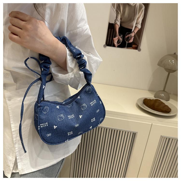 Sweet Japanese Style Cotton Crescent Bag Fashionable Women's Shoulder Handbag Casual Tote KTB