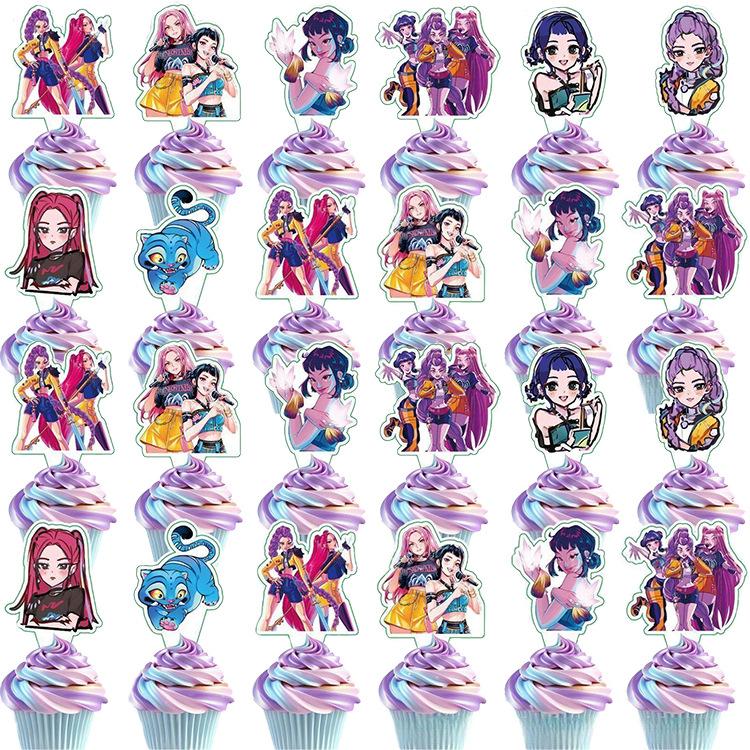 25pcs K-POP Demon Hunters Birthday Party Cake Decor Set Large & Small Toppers Wrappers and Picks for Kids Party Supplies
