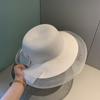 Panama Pure Color Bowknot Sun Hat White Ultra-thin Breathable Summer Ladies Bucket Hat Sun Hat Straw Hat Fedora for and Women