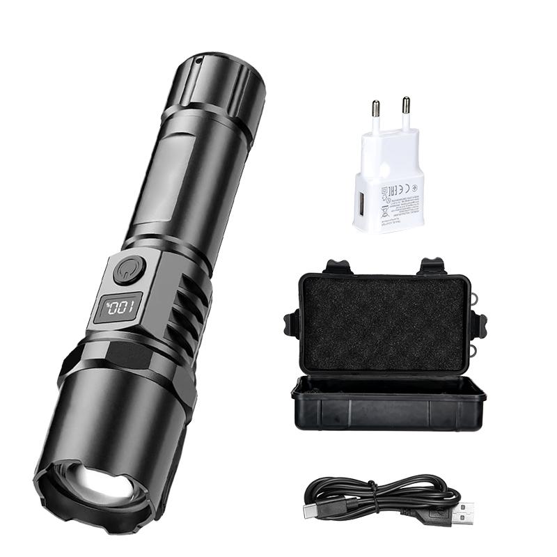 Portable Rechargeable High Power LED Flashlights With Display Screen Zoom Tactical Torch Lamp Outdoor Camping Emergency Lantern