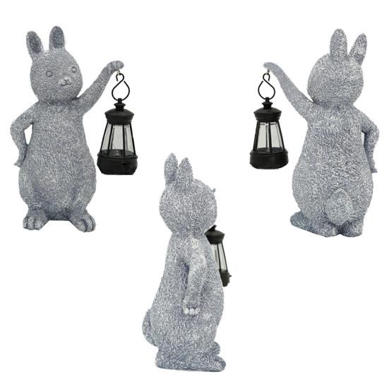 Садовая статуя кролика со светодиодной лампой IP44, водонепроницаемая, с автоматическим включением/выключением, лампа на солнечной энергии, полимерная скульптура кролика, украшение для газона