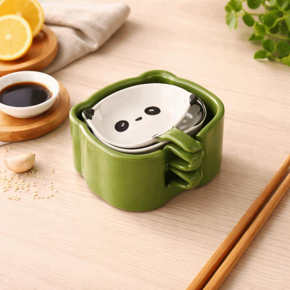 4/6Pcs Stackable Cartoon Panda Snack Dish Creative Ingredients Sauce Plate  Dinnerware Set