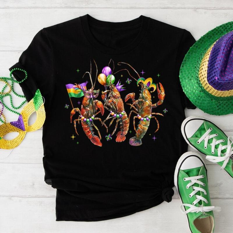 Mardi Gras Crawfish TShirt Dancing Louisiana Lobsters Graphic T Shirts Women Clothing Vintage Clothes Y2k High Quality Cotton