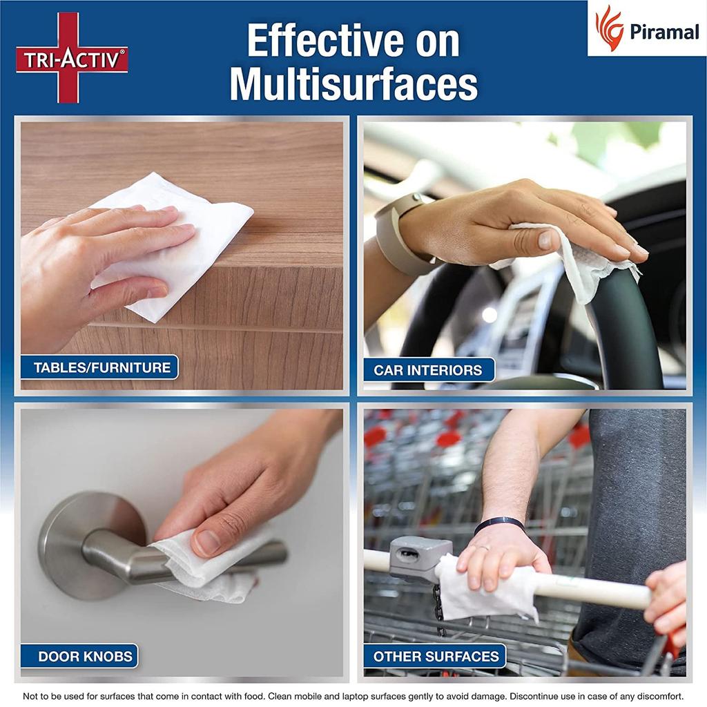 Tri-Activ Multi-Purpose Germ Protection Wipes Pack of 4 | 33% Extra Large Disinfectant Wet Wipes for Cleaning