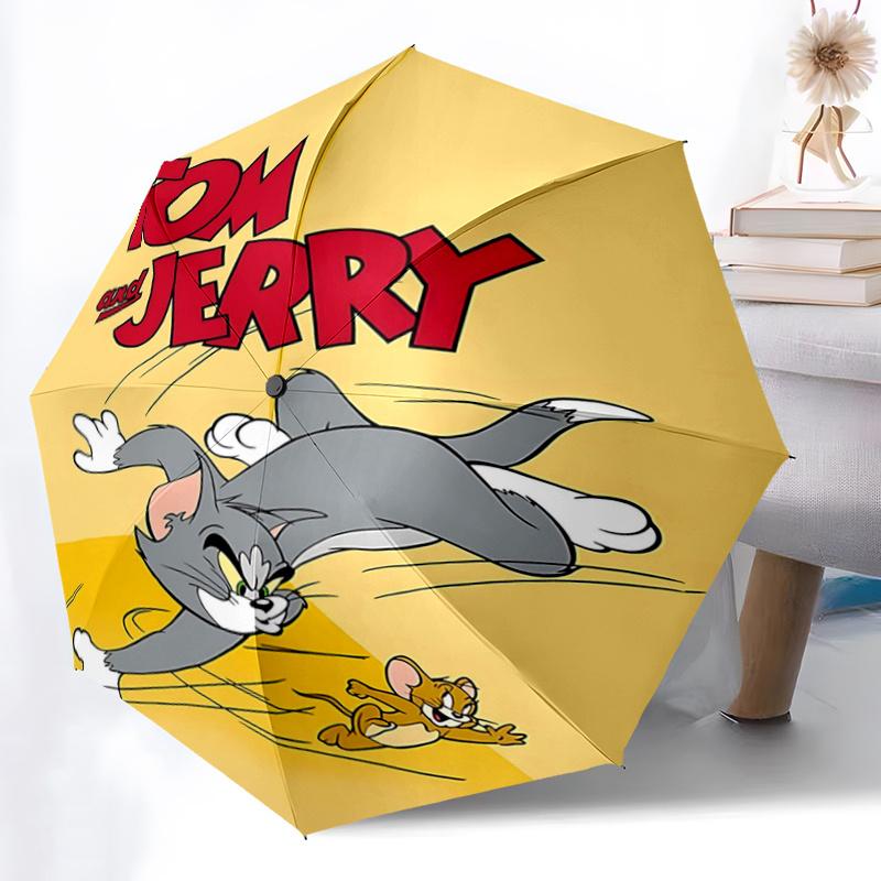 1pc Tom and Jerry Pattern Umbrella, Fashionable, Personalized, High-Value Folding Umbrella, a Must-Have for Summer, 8-Rib Durable Iron Frame, Tri