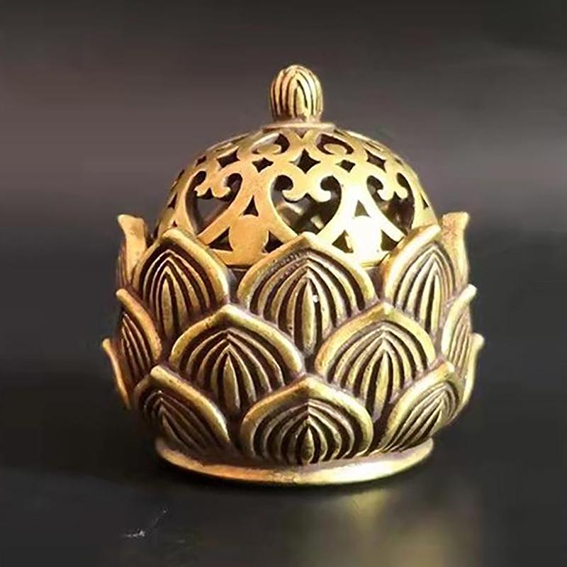 Retro Copper Small Lotus Hollow Out Incense Stick Burner Brass Incense Holder