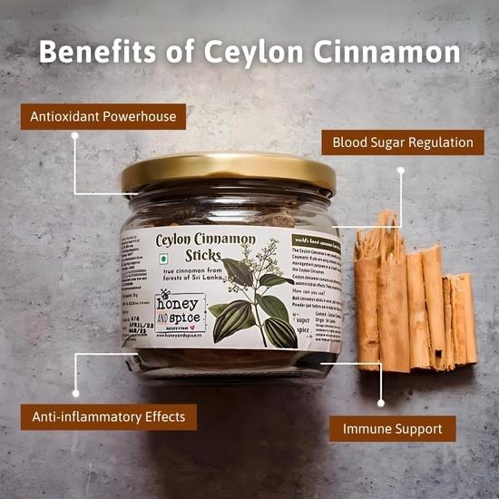 Honey and Spice Organic Srilankan Ceylon Cinnamon Sticks (Dalchini) Flavourful for Cooking, Seasoning, Baking, 100% Natural - 50 Gms, Pack of 2