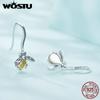 WOSTU Vintage 925 Sterling Silver Handmade Honey Bee Dangle Drop Earrings Women Yellow Zircon Cute Insect Ear Hooks Mom's Gift