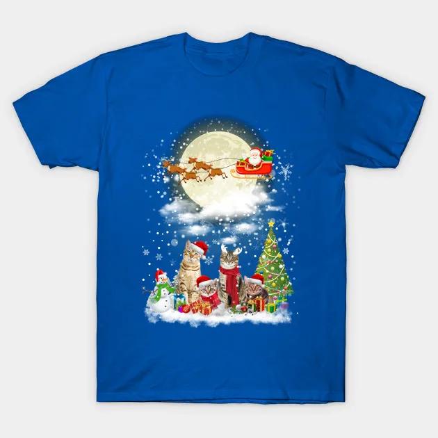 Cute Cats Merry Christmas Unisex TShirt Short Sleeve Casual 100 Cotton ONeck Summer Mens Tshirt Size S3XL