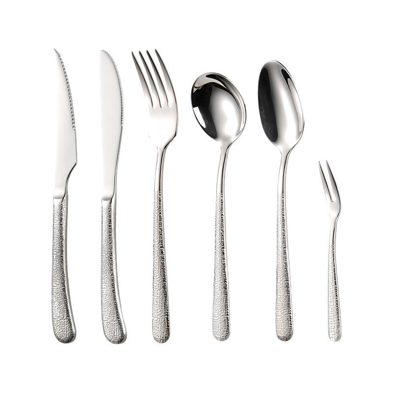 304 Stainless Steel Elegant Series Relief Crack Creative High Value Western Food Knife and Fork Spoon Dessert Ice Spoon and Fork