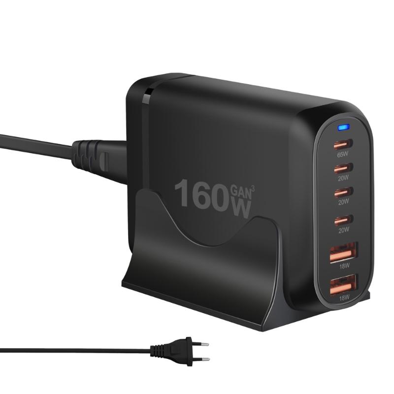 Многопортовая зарядная станция, 160 Вт USB C зарядное устройство с двойным USB и 4 портами Type C, для электронных устройств, для путешествий