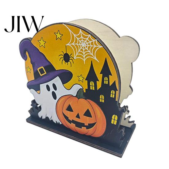 Unique Home Gifts Halloween Wooden Napkin Holder, Ghost Pumpkin Decorative Tabletop Tissue Dispenser, Square Organizer Paper Storage for Holiday