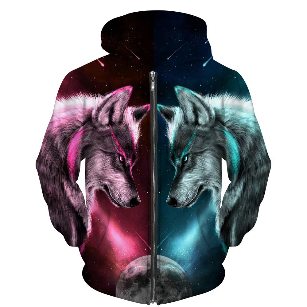 Крутые толстовки на молнии с 3d принтом волка, куртка унисекс с капюшоном, толстовки с капюшоном на молнии в стиле хип-хоп, повседневные спортивные толстовки