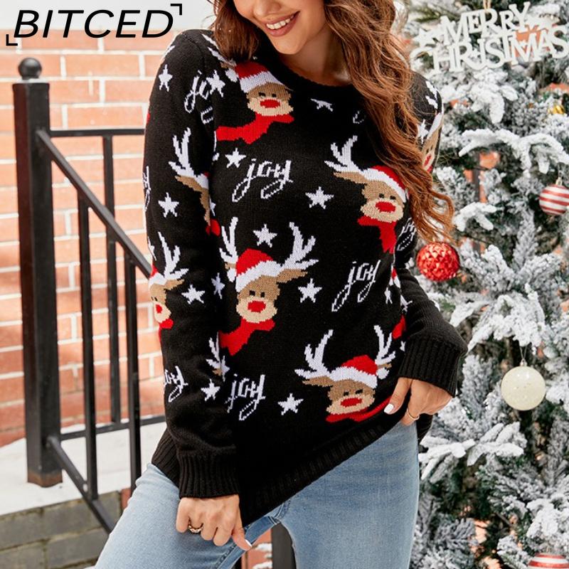BITCED Jacquard Casual Crewneck Christmas Sweater Lazy-chic Autumn/Winter Women's Knitted Jumper