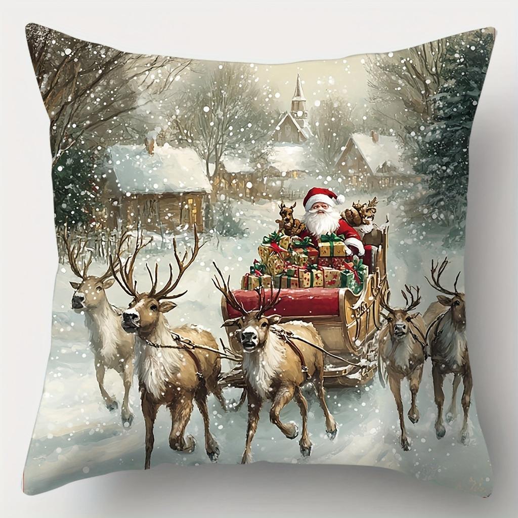 Домашний декор Снежные зимние сцены: Санта и Дизайн Домика Узор Наволочка Подходит Для Дивана Спальни Автомобиля