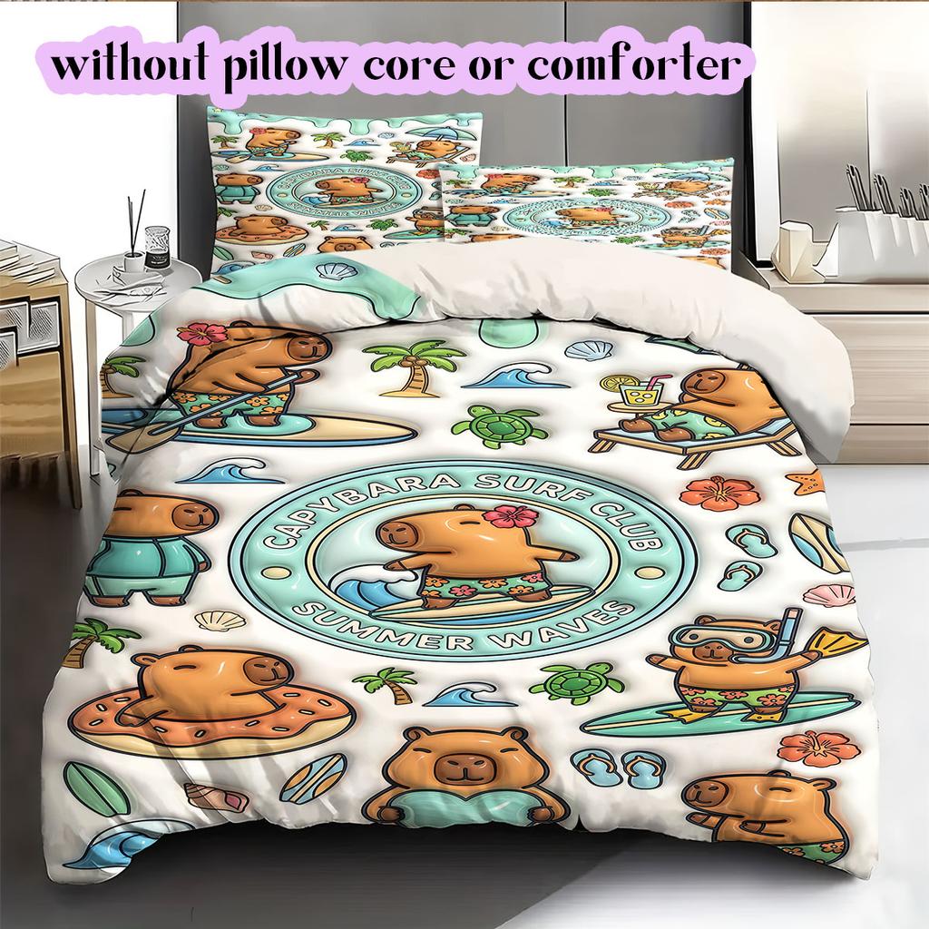 Cute animals surfing Pattern Bedding,Quilt Set Quilt Cover Pillowcase Home Birthday Gift (1*duvet cover+2*pillowcase,without core)