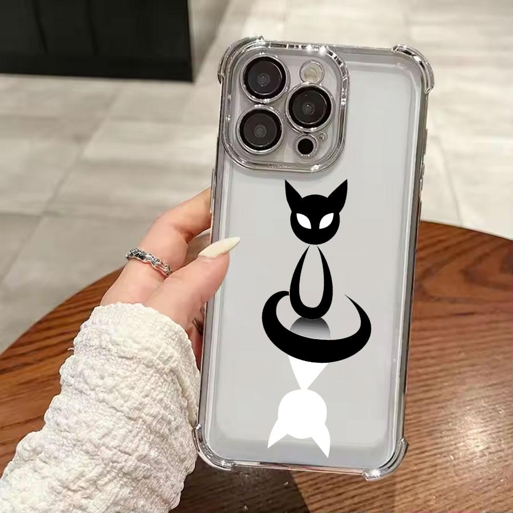 Мультяшный Милый Маленький Черный Кот Чехол Для iPhone 17 Pro 16 15 14 13 12 11 Pro Max Чехол 17 Plus 17E 16E 17Air Силиконовый Чехол Для Телефона