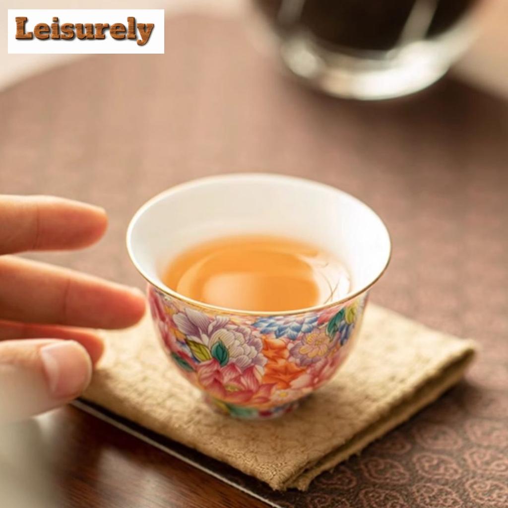 1 Pc Palace Luxury Ceramic Teacup Colour Enamels Flowers Tea Bowl Handmade Tea Cup Tie Guanyin Pu'er Home Porcelain Tea Set 60ml