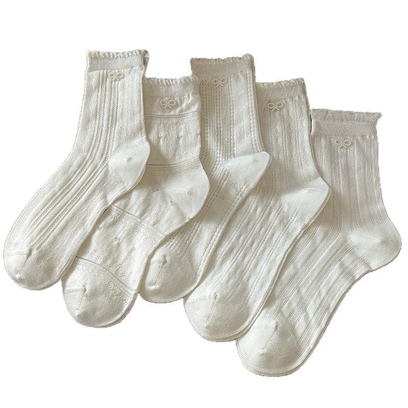 Spring/Summer Women's White Silk Lace Socks - Cute Japanese JK Style Mid-Calf, Perfect with Small Leather Shoes