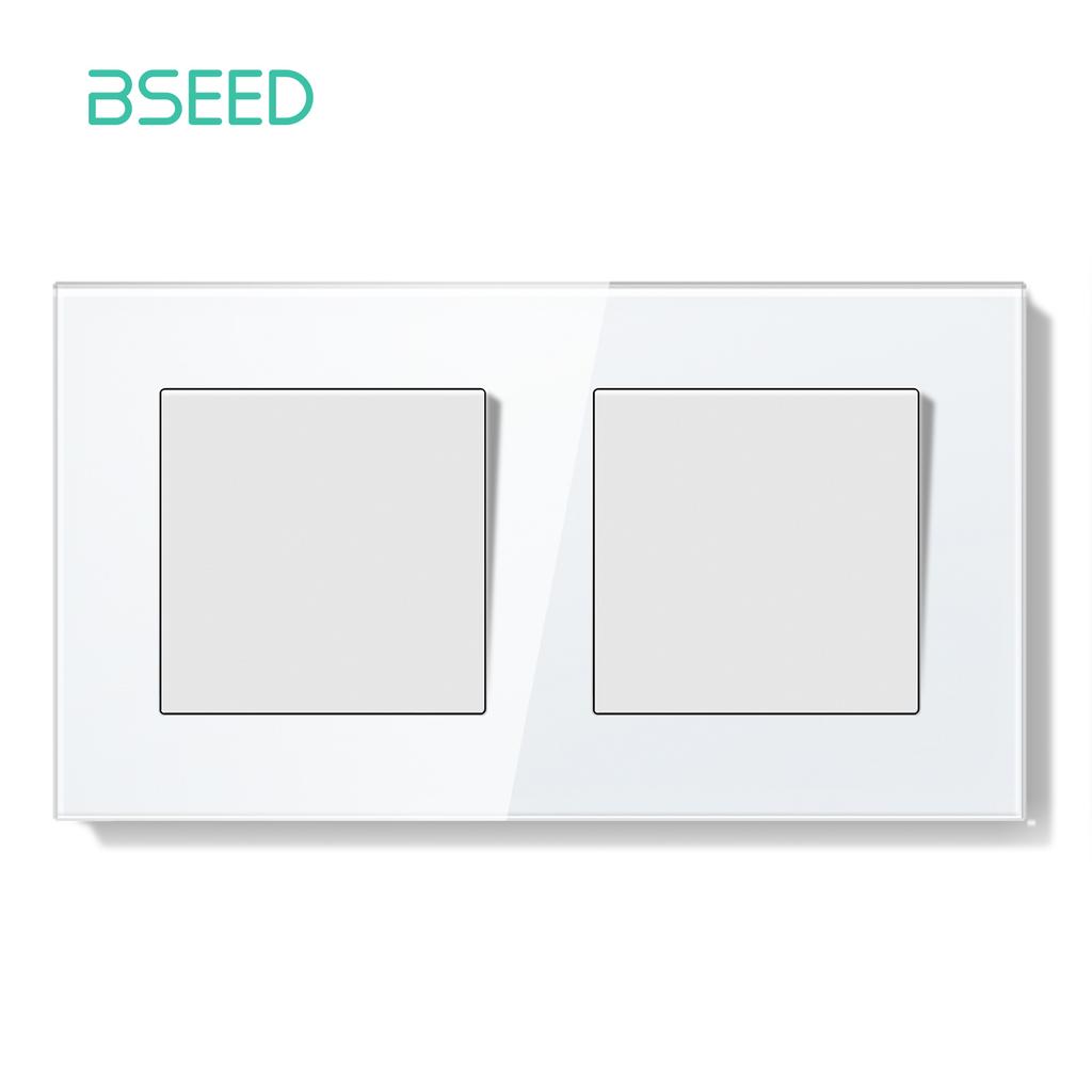 BSEED Switch Light Switch White Glass Frame Wall Power Sockets USB-C Phone Charge E-Series EU Standard 2 Way