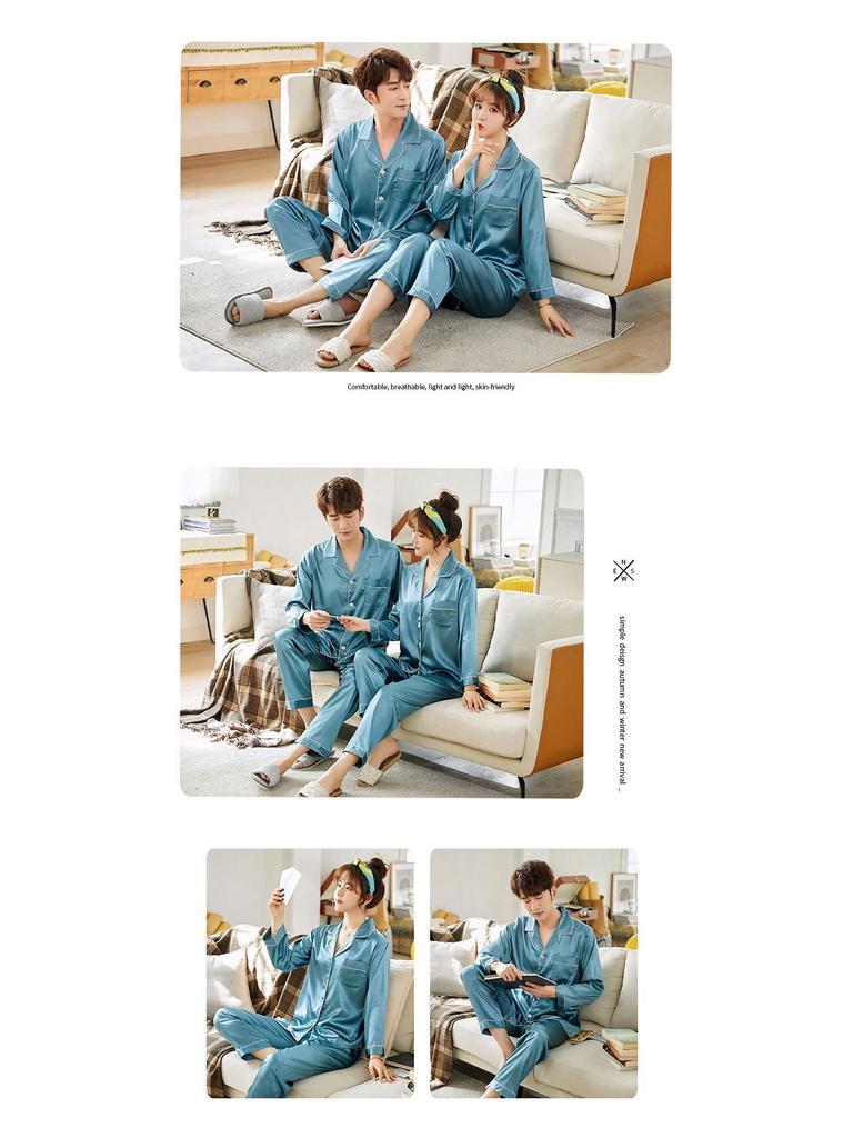 Хань Ятун Шелковый Комплект Пижам для Пары: Осенний кардиган с длинным рукавом для дома