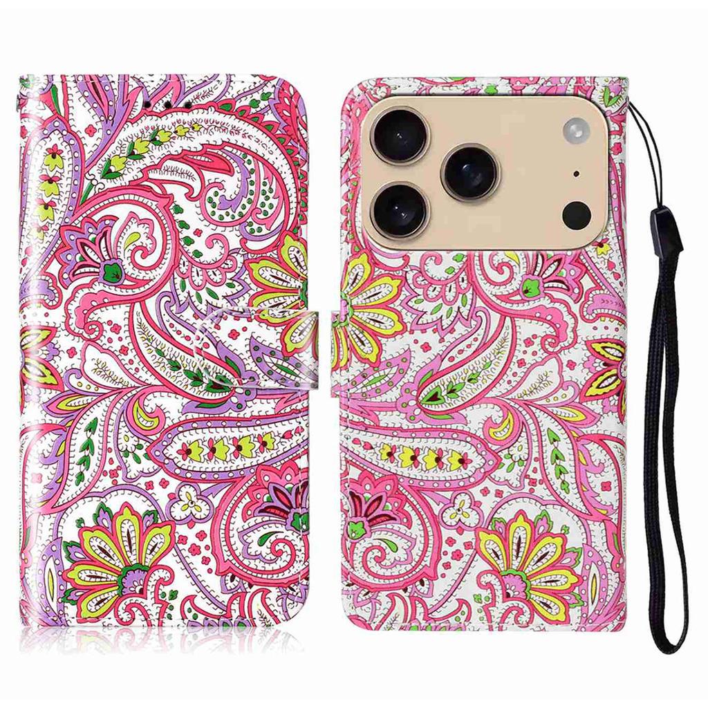 For iPhone 17 Pro Case Pattern Leather Wallet Phone Cover with Strap