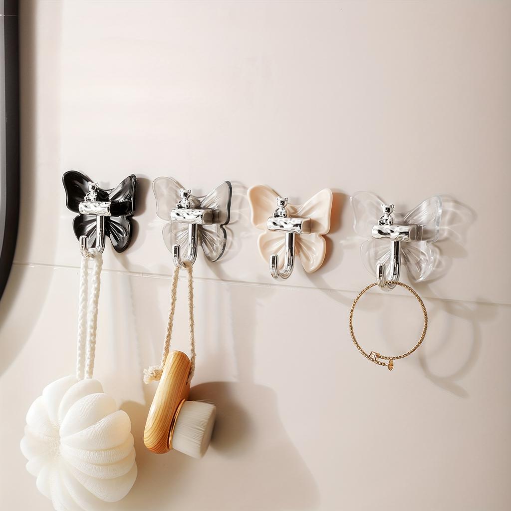 Butterfly Self Adhesive Hooks - No Drill, Easy Install Waterproof for Bathroom, Kitchen (Holds Towels, Robes, Organizers)