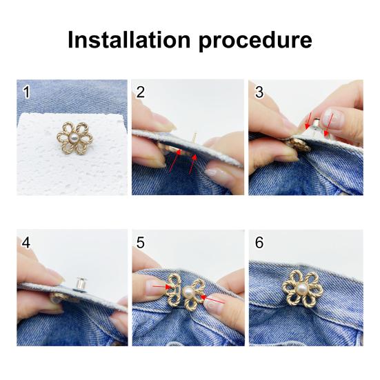 Pant Waist Tightener Flower Design Button Reusable Waist Adjuster No-Sewing Adjustable Waist Buckle for Loose Jeans Skirts
