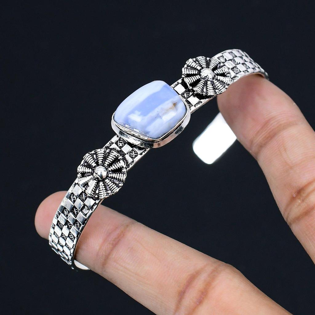 День Дочери Распродажа Серебро 925 пробы Браслет-бенгл с камнем Триллион Овихи Голубой Опал