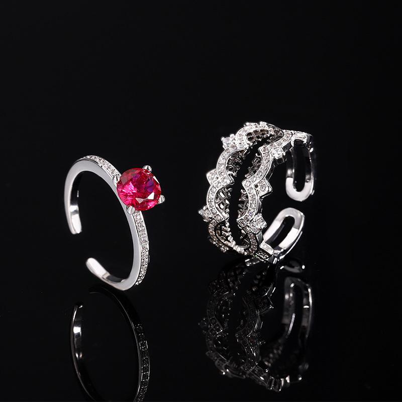 Sapphire New Niche High-End Color Ring Ring, Red Corundum Ruby Two-In-One Ring, Simple