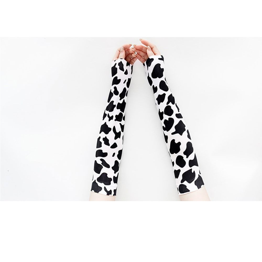 1Pair Durable Cow Pattern Ice Silk Sleeves Dacron UV Resistant Sleeve Cover Protection Thin Loose Ice Sleeves Outdoor