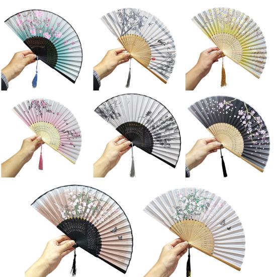 Складной веер Классический бамбуковый веер Легкий элегантный ручной веер с кисточкой для украшения танцевальных представлений