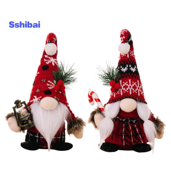 Рождественская кукла-гном, вязаная шапка ручной работы, сосновая иголка, ягодный помпон, полная борода, коса, настольный стоячий безликий гном, мягкое украшение