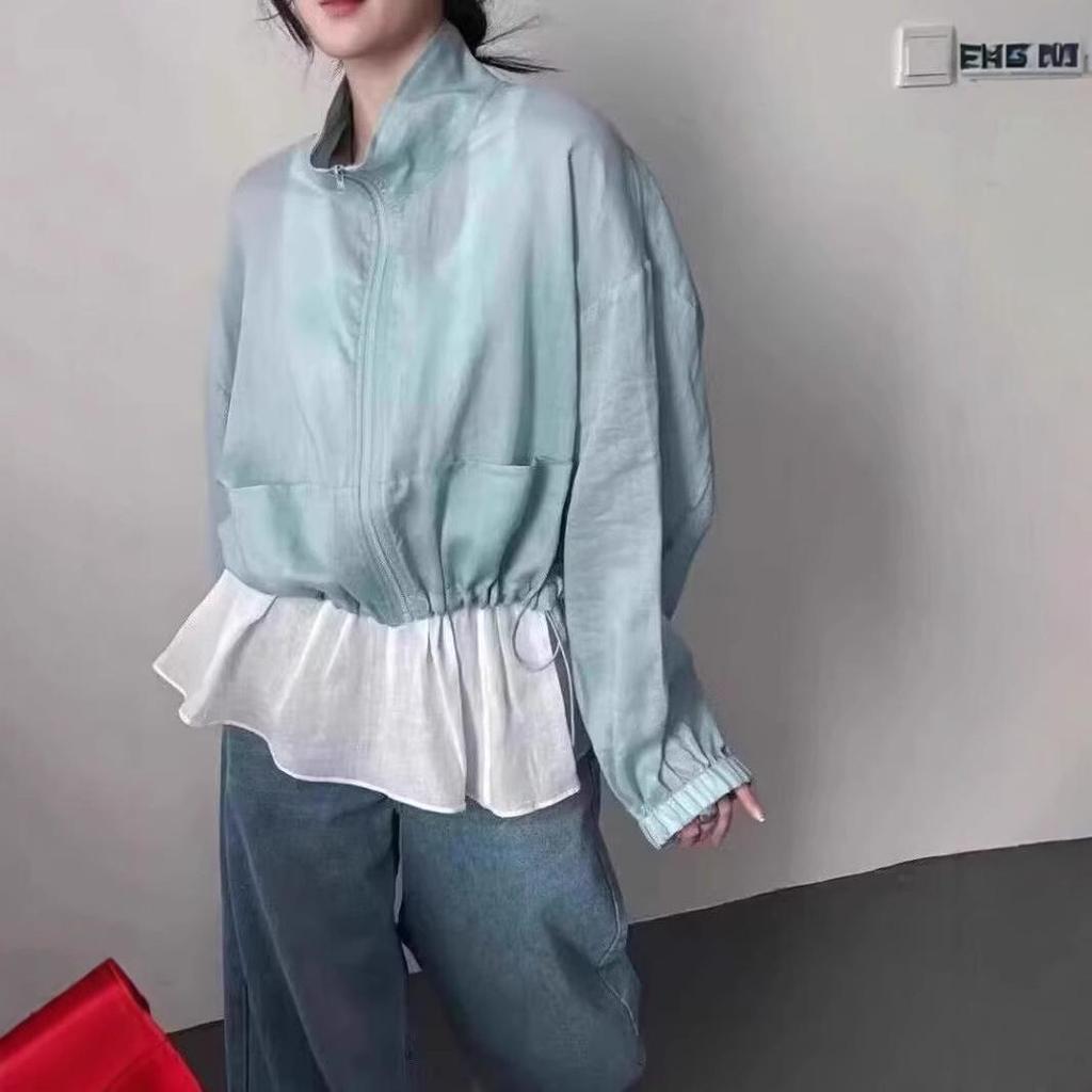 Женская куртка из рами в корейском стиле с воротником-стойкой на молнии - Весна/Лето 2025, Простой универсальный повседневный приталенный топ