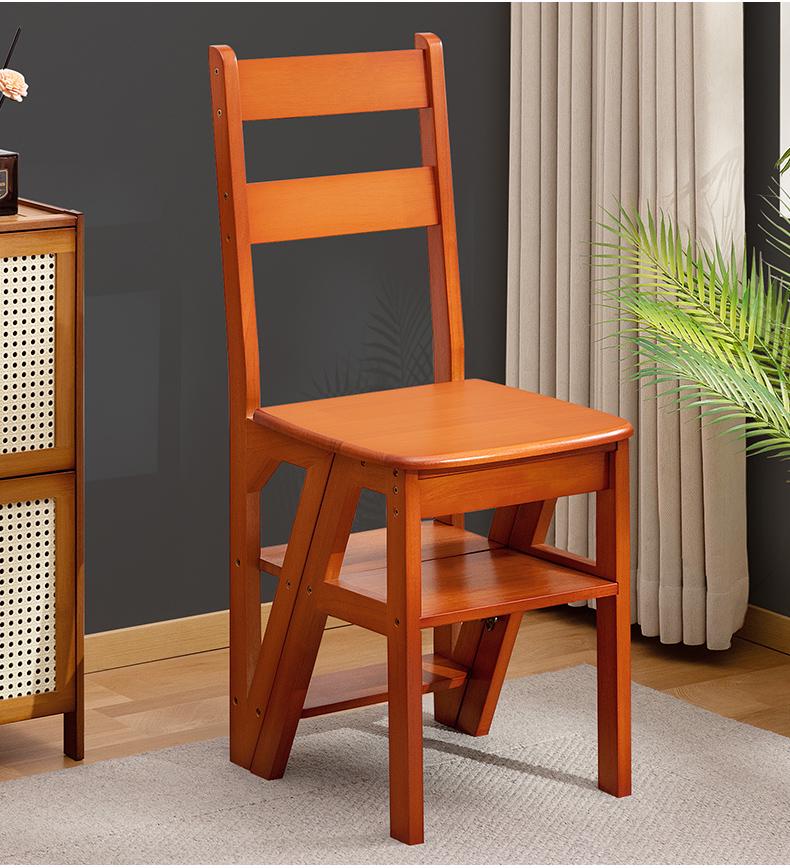 Solid Wood Folding Ladder Chair: Dual-Use Indoor Step Stool and Multifunctional Staircase.