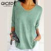 Women's Fashion Casual Solid Color Print Autumn Winter Long Sleeve V-Neck Loose Sweaters