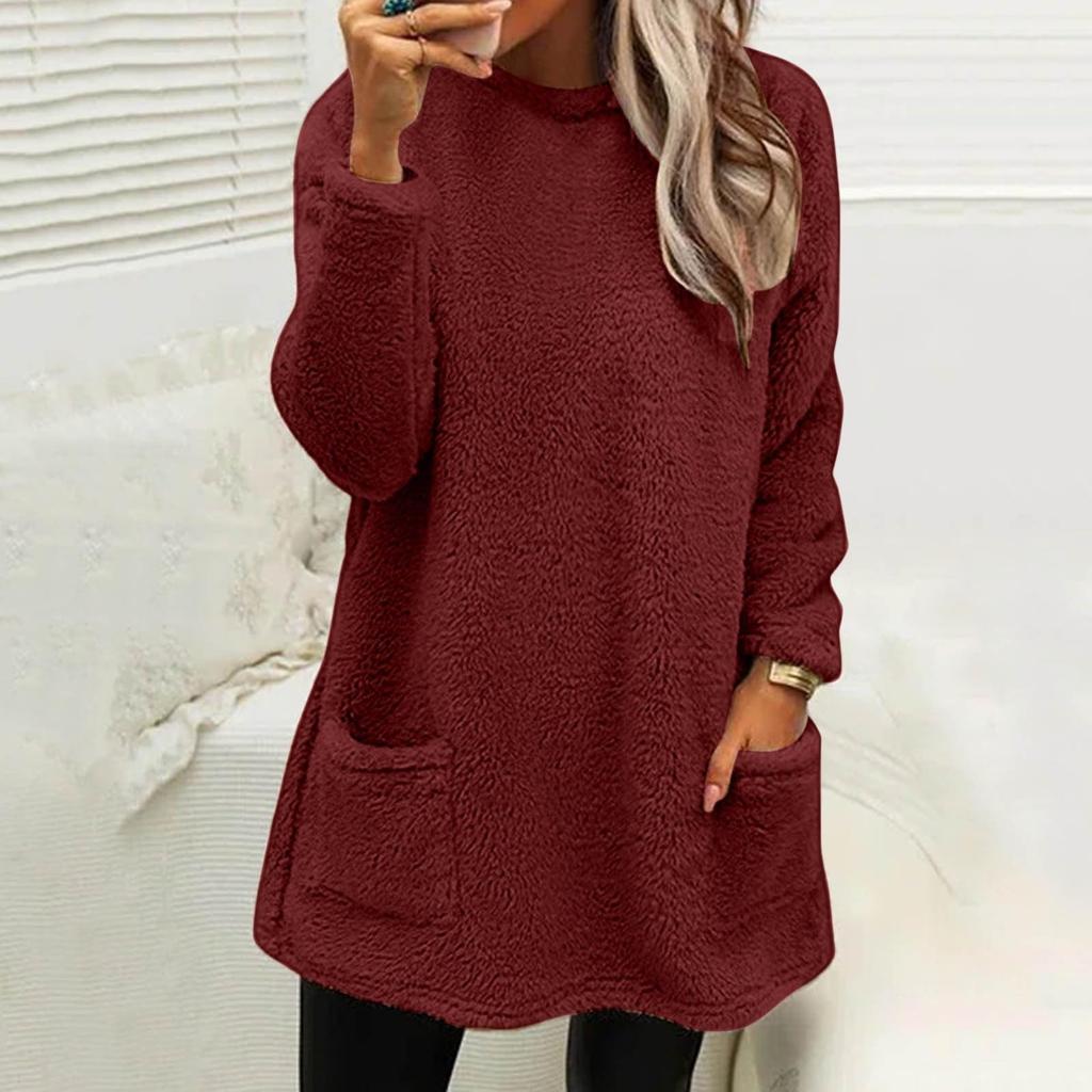 Женские толстовки с воротником-стойкой, осенне-зимний теплый свитер, туника большого размера, пуловеры с карманами