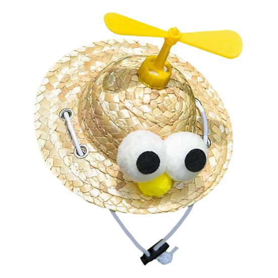 Соломенная шляпа для питомца с бамбуковым пропеллером-вертушкой, мини-плетеная соломенная шляпа для кошек, маленьких собак, мультяшная шляпа от солнца на Синко де Майо для улицы