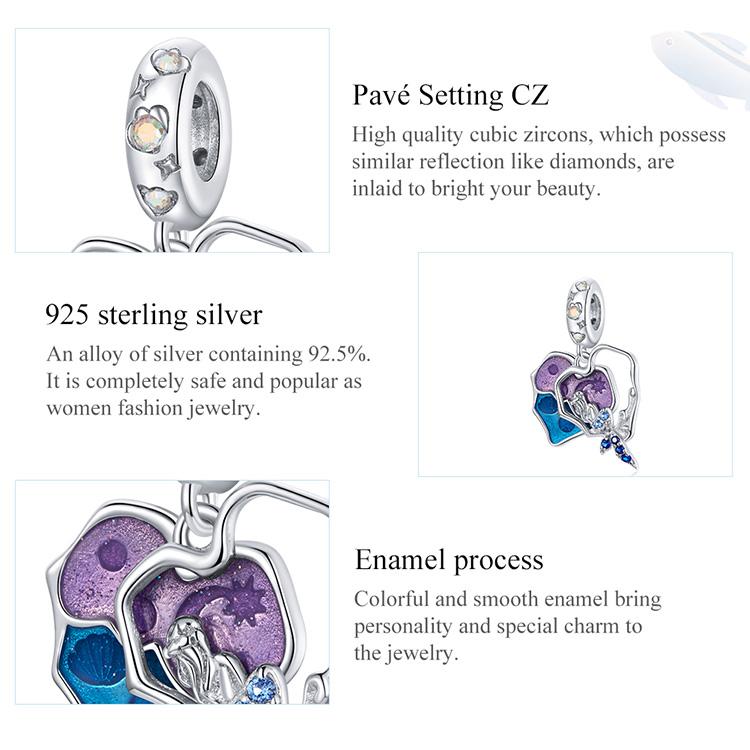 BAMOER стерлингового серебра 925 пробы, эмаль, морская жизнь, подвеска-подвеска в виде русалки, подходит для оригинального браслета 3 мм